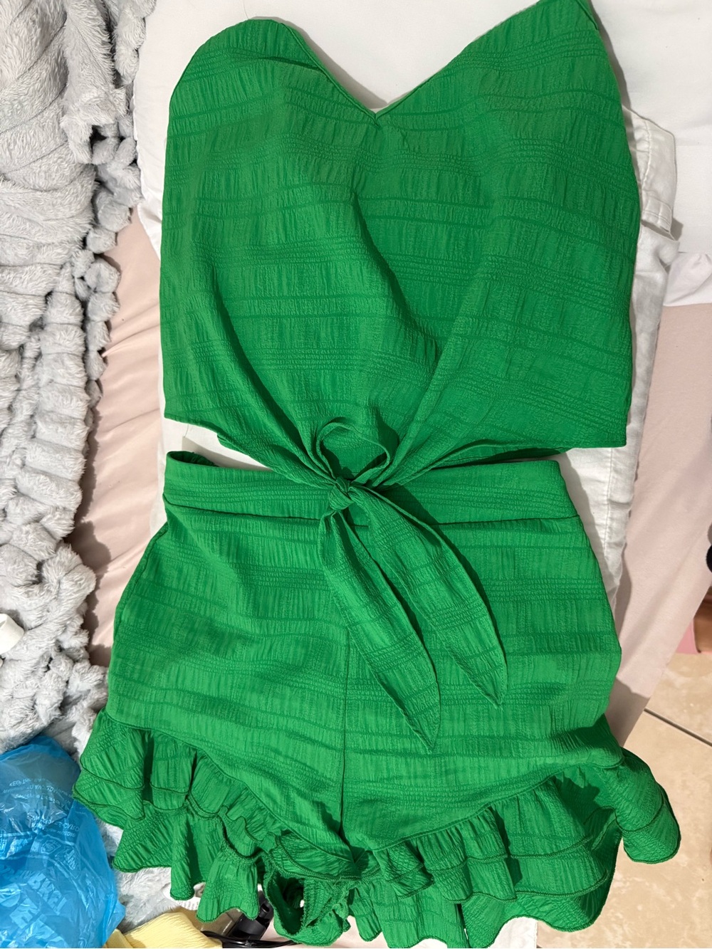 Women's Green Tie-Front Ruffle Skort